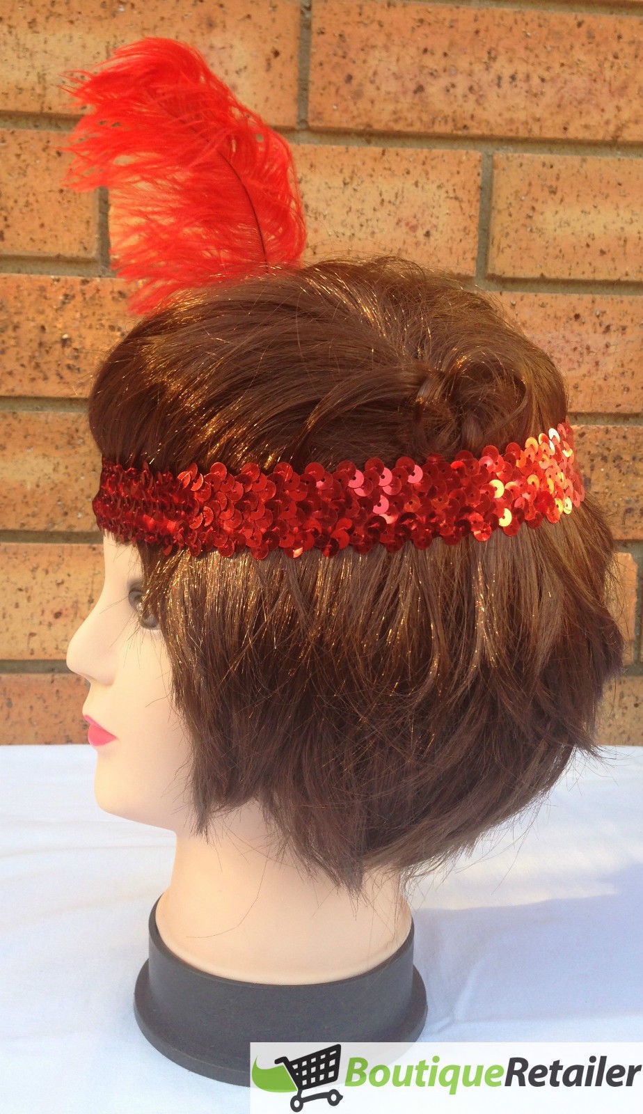 1920s FLAPPER HEADBAND Headpiece Feather Sequin Charleston Costume Gatsby Dance - Red-3