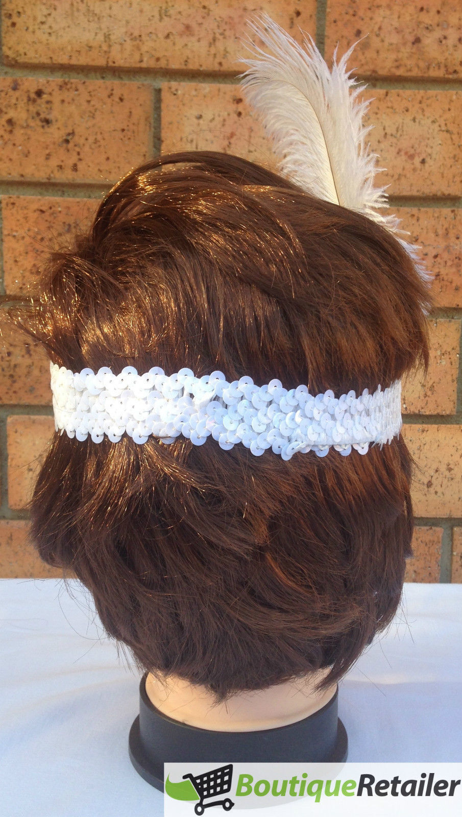 1920s FLAPPER HEADBAND Headpiece Feather Sequin Charleston Costume Gatsby Dance - White-3