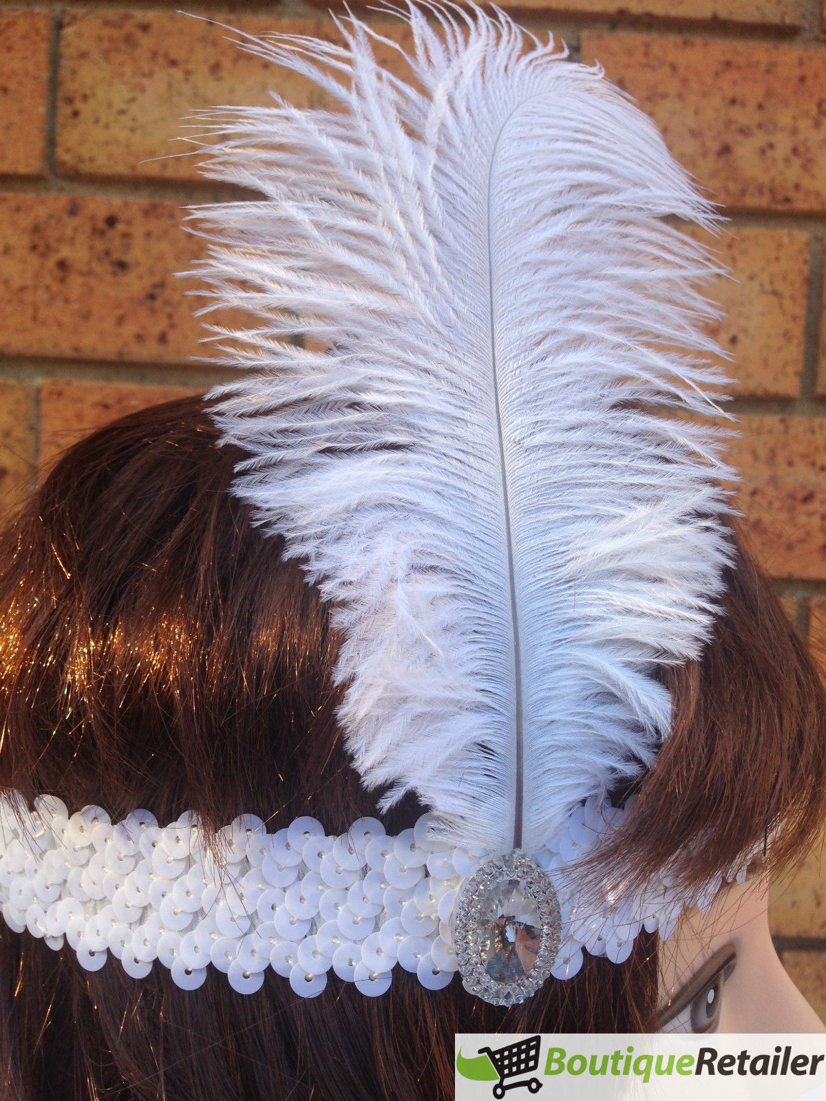 1920s FLAPPER HEADBAND Headpiece Feather Sequin Charleston Costume Gatsby Dance - White-4