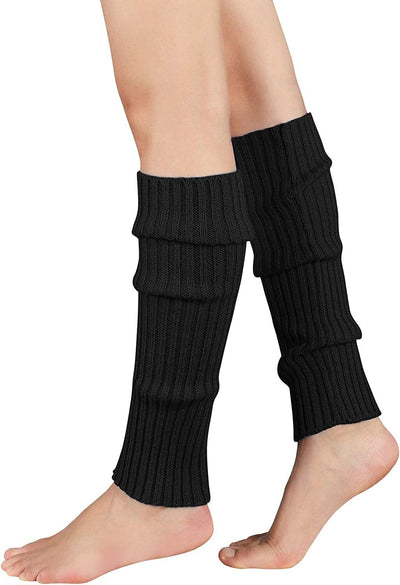 Pair of Womens Leg Warmers Disco Winter Knit Dance Party Crochet Legging Socks Costume - Black-0