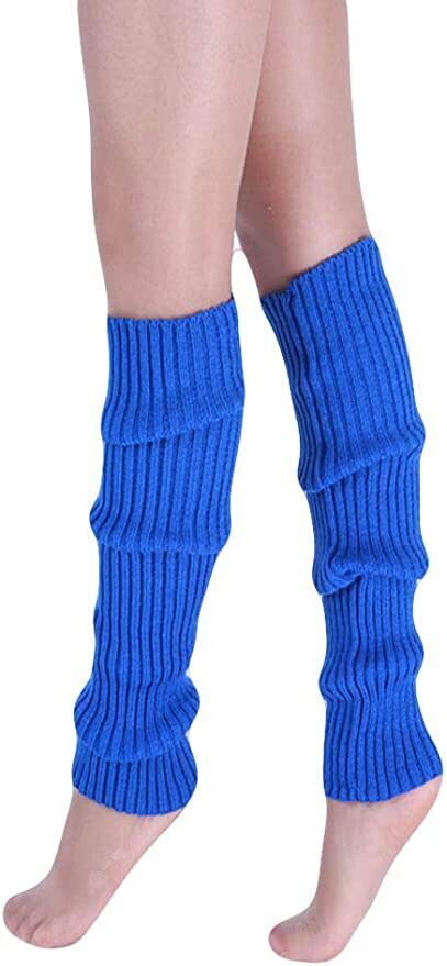 Pair of Womens Leg Warmers Disco Winter Knit Dance Party Crochet Legging Socks Costume - Blue-0