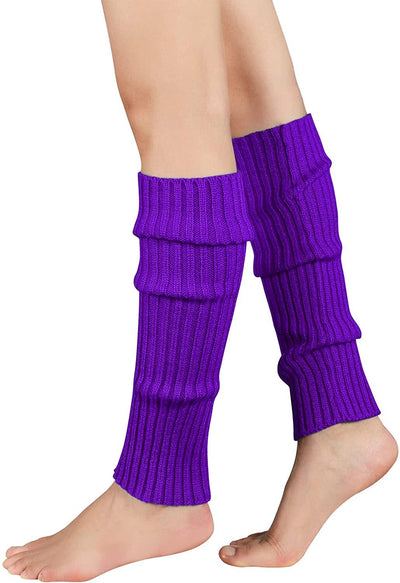 Pair of Womens Leg Warmers Disco Winter Knit Dance Party Crochet Legging Socks Costume - Eggplant-0