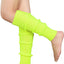 Pair of Womens Leg Warmers Disco Winter Knit Dance Party Crochet Legging Socks Costume - Fluro Yellow-2