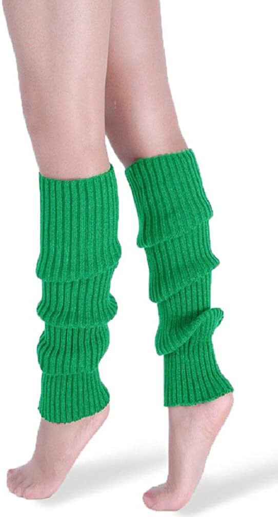 Pair of Womens Leg Warmers Disco Winter Knit Dance Party Crochet Legging Socks Costume - Green-0