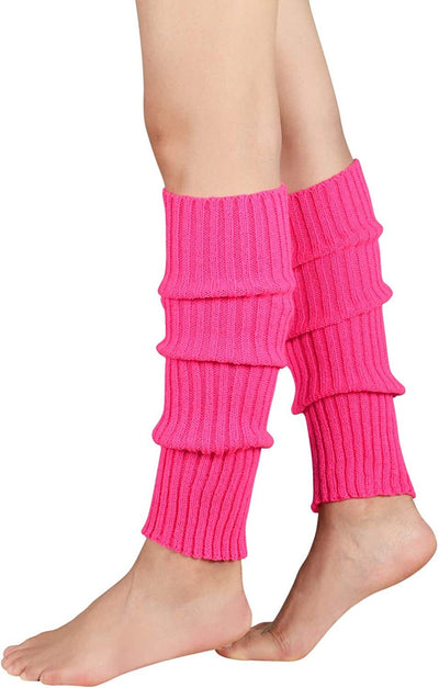 Pair of Womens Leg Warmers Disco Winter Knit Dance Party Crochet Legging Socks Costume - Hot Pink-0