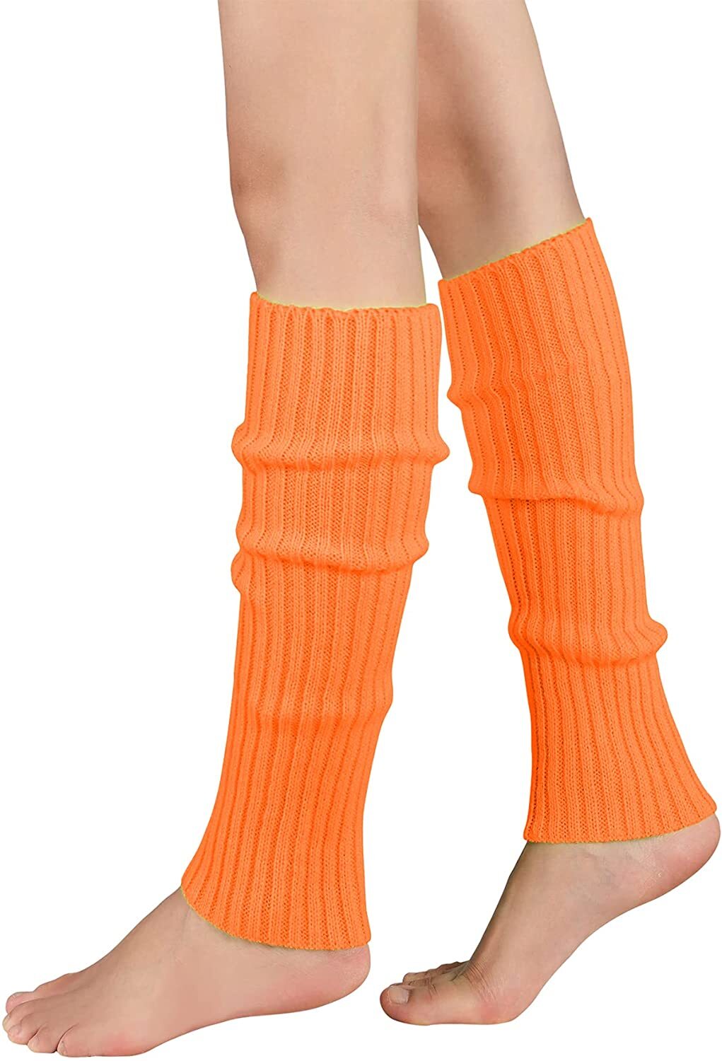 Pair of Womens Leg Warmers Disco Winter Knit Dance Party Crochet Legging Socks Costume - Orange-0