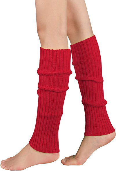 Pair of Womens Leg Warmers Disco Winter Knit Dance Party Crochet Legging Socks Costume - Red-0