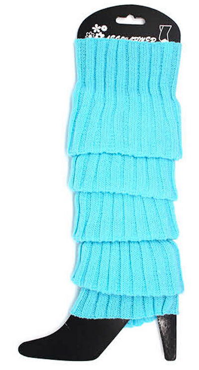 Pair of Womens Leg Warmers Disco Winter Knit Dance Party Crochet Legging Socks Costume - Sky Blue-0