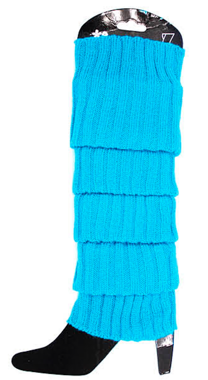 Pair of Womens Leg Warmers Disco Winter Knit Dance Party Crochet Legging Socks Costume - Topaz Blue-0