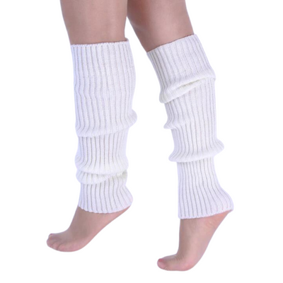 Pair of Womens Leg Warmers Disco Winter Knit Dance Party Crochet Legging Socks Costume - White-0