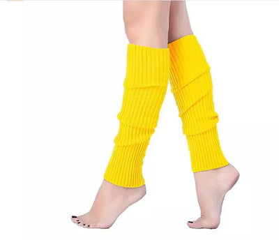 Pair of Womens Leg Warmers Disco Winter Knit Dance Party Crochet Legging Socks Costume - Yellow-0