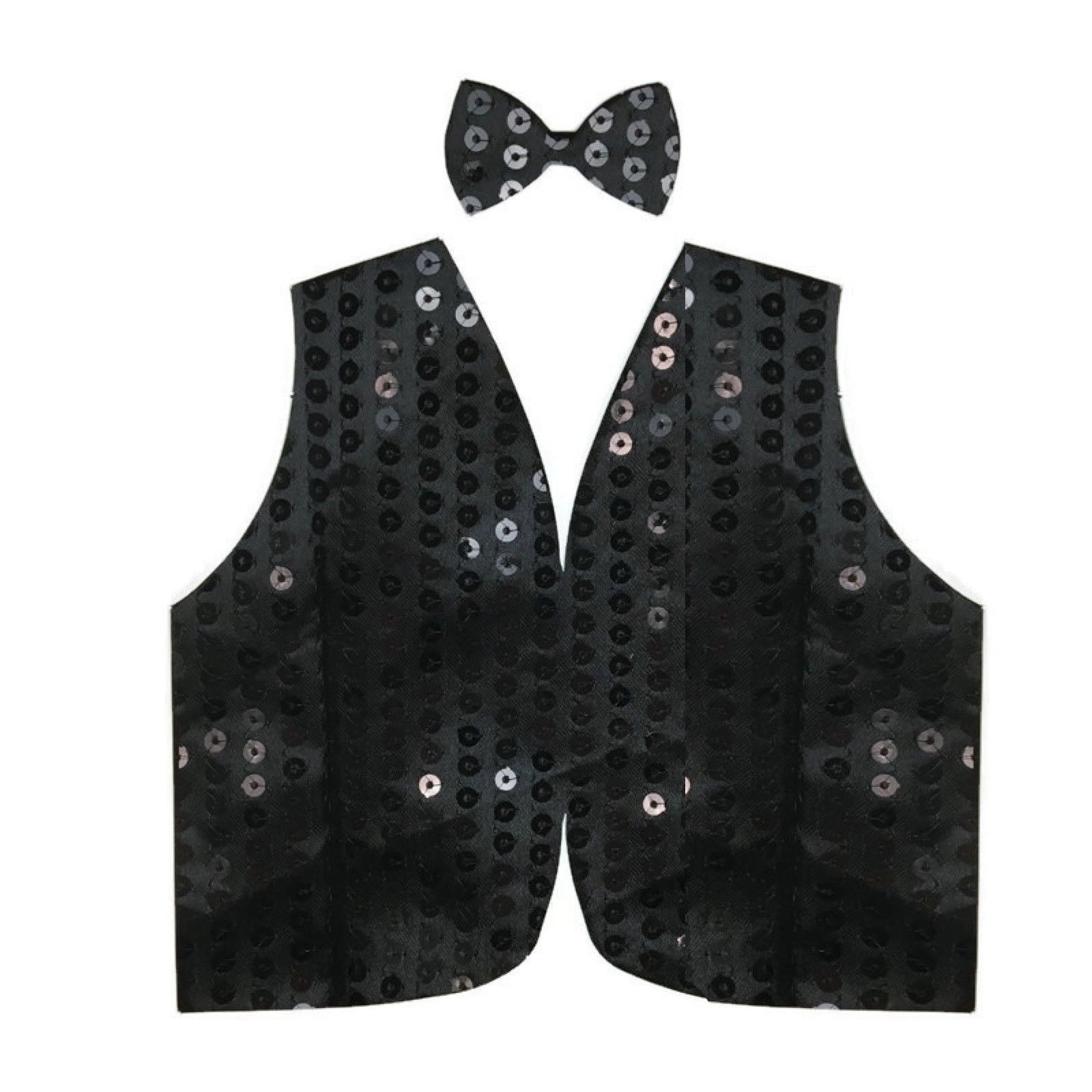 Mens SEQUIN VEST Dance Costume Party Coat Disco Accessory Sparkle Waistcoat - Black-0