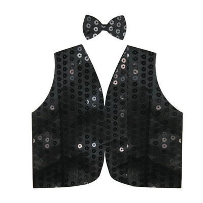 Mens SEQUIN VEST Dance Costume Party Coat Disco Accessory Sparkle Waistcoat - Black-1