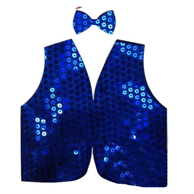 Mens SEQUIN VEST Dance Costume Party Coat Disco Accessory Sparkle Waistcoat - Blue-1