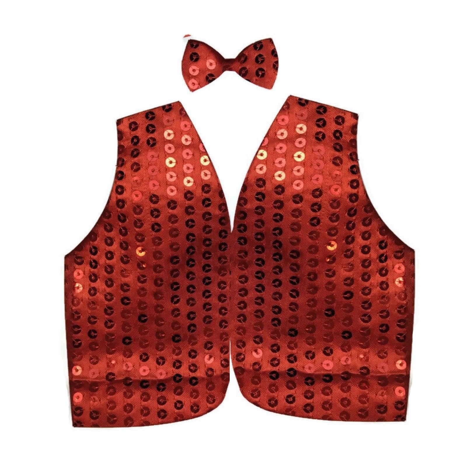 Mens SEQUIN VEST Dance Costume Party Coat Disco Accessory Sparkle Waistcoat - Red-0