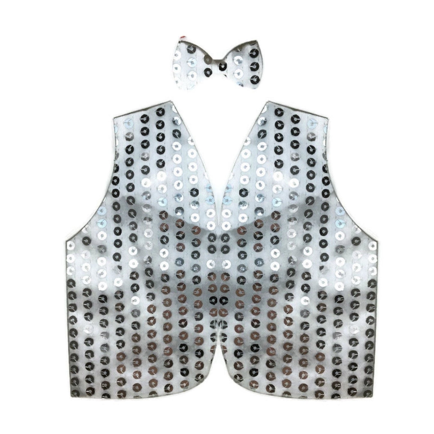 Mens SEQUIN VEST Dance Costume Party Coat Disco Accessory Sparkle Waistcoat - Silver-0