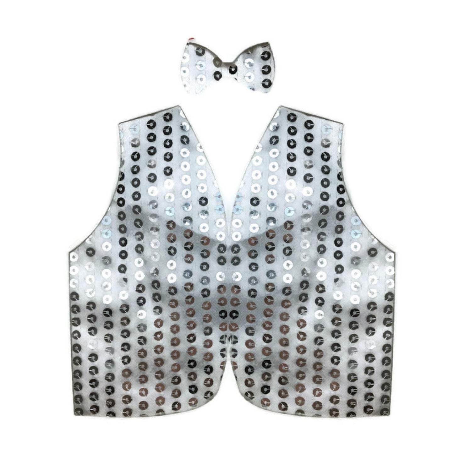 Mens SEQUIN VEST Dance Costume Party Coat Disco Accessory Sparkle Waistcoat - Silver-1