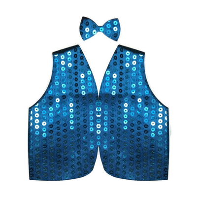 Mens SEQUIN VEST Dance Costume Party Coat Disco Accessory Sparkle Waistcoat - Sky Blue-0