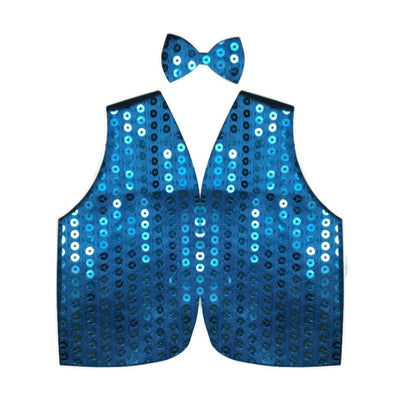 Mens SEQUIN VEST Dance Costume Party Coat Disco Accessory Sparkle Waistcoat - Sky Blue-1