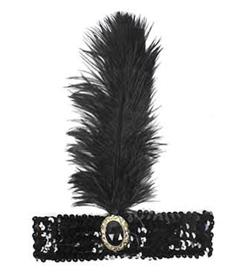 WIDE FLAPPER HEADBAND Feather Sequin Costume Gatsby Charleston Headpiece 1920s - Black-0