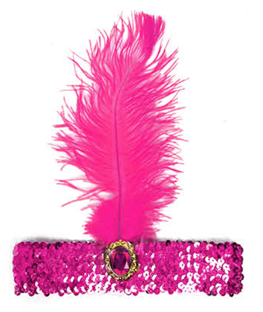 WIDE FLAPPER HEADBAND Feather Sequin Costume Gatsby Charleston Headpiece 1920s - Hot Pink-0