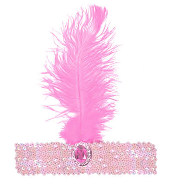 WIDE FLAPPER HEADBAND Feather Sequin Costume Gatsby Charleston Headpiece 1920s - Light Pink-0