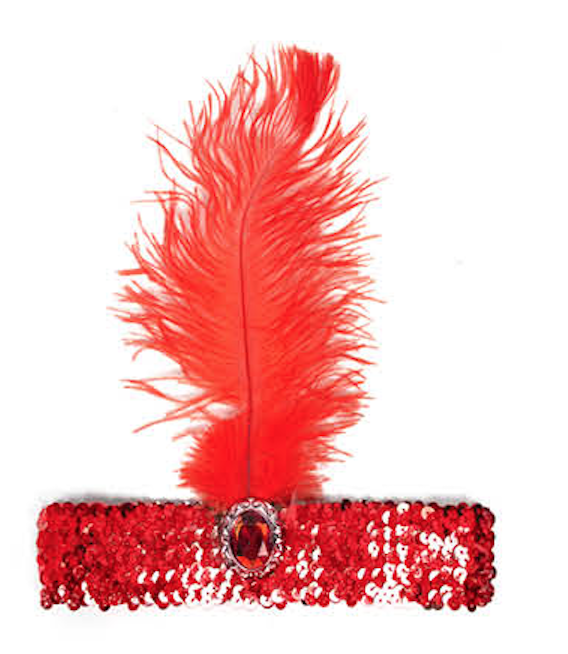 WIDE FLAPPER HEADBAND Feather Sequin Costume Gatsby Charleston Headpiece 1920s - Red-0