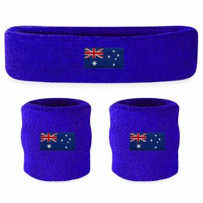 WRISTBAND & HEADBAND SET Tennis Terry Towelling Cotton Sweat Band Team Gym  - Australia Flag-1