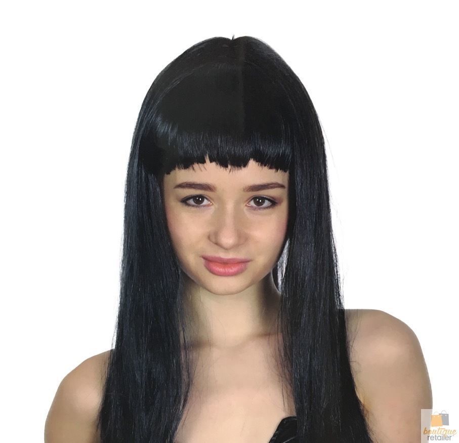 LONG WIG Straight Party Hair Costume Fringe Cosplay Fancy Dress 70cm Womens - Black (22450)-0