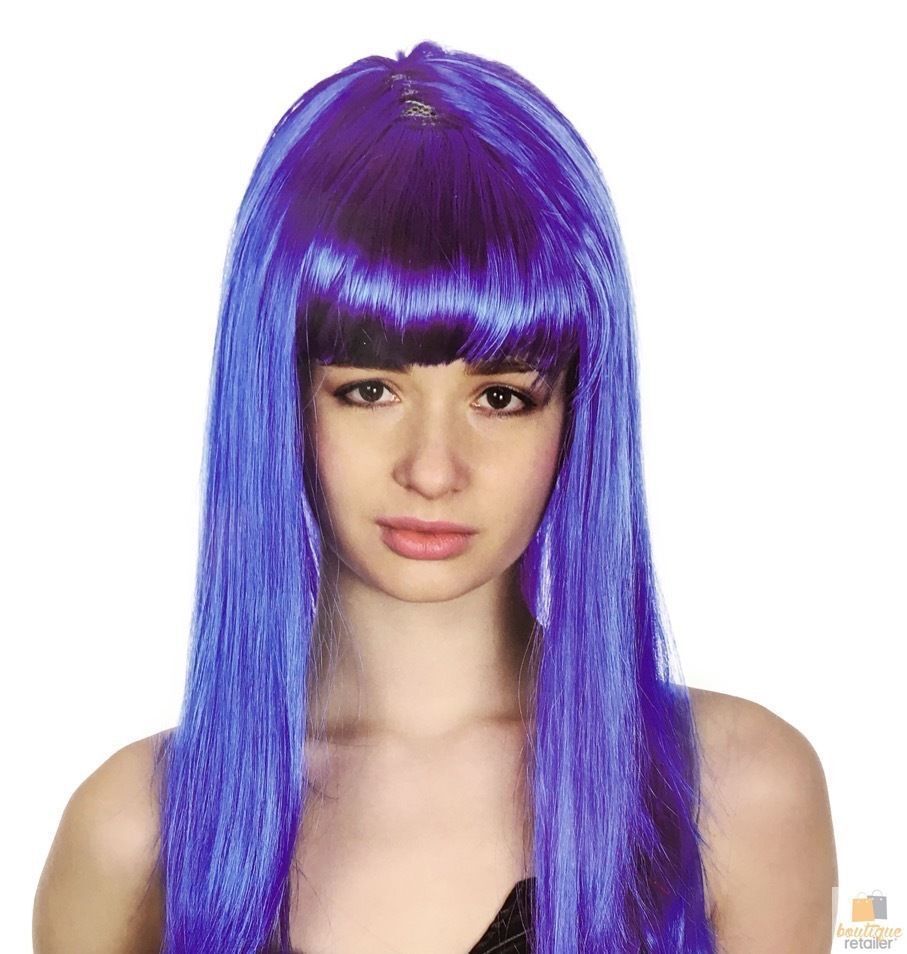 LONG WIG Straight Party Hair Costume Fringe Cosplay Fancy Dress 70cm Womens - Blue (22458)-0