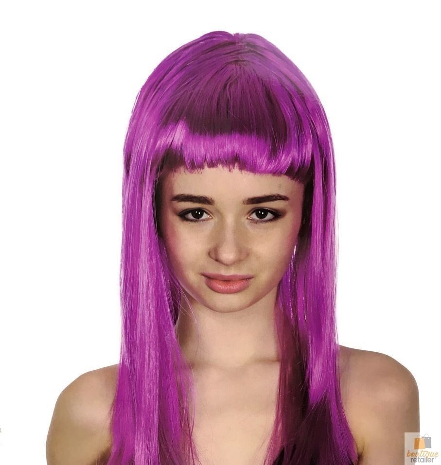 LONG WIG Straight Party Hair Costume Fringe Cosplay Fancy Dress 70cm Womens - Fuchsia (22455)-0