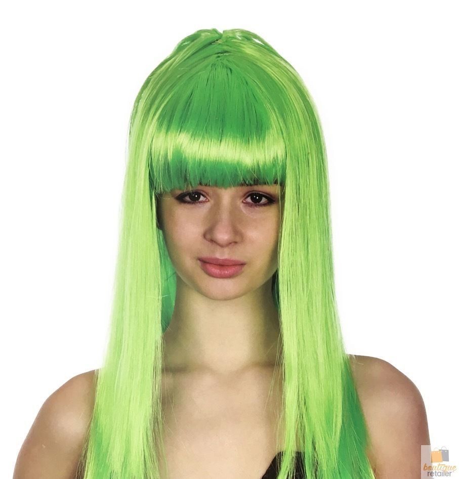 LONG WIG Straight Party Hair Costume Fringe Cosplay Fancy Dress 70cm Womens - Green (22460)-0