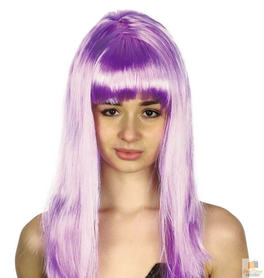 LONG WIG Straight Party Hair Costume Fringe Cosplay Fancy Dress 70cm Womens - Light Purple (22457)-0