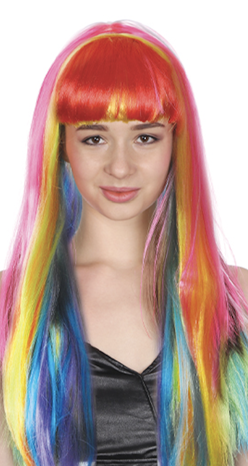 LONG WIG Straight Party Hair Costume Fringe Cosplay Fancy Dress 70cm Womens - Rainbow (22468)-0