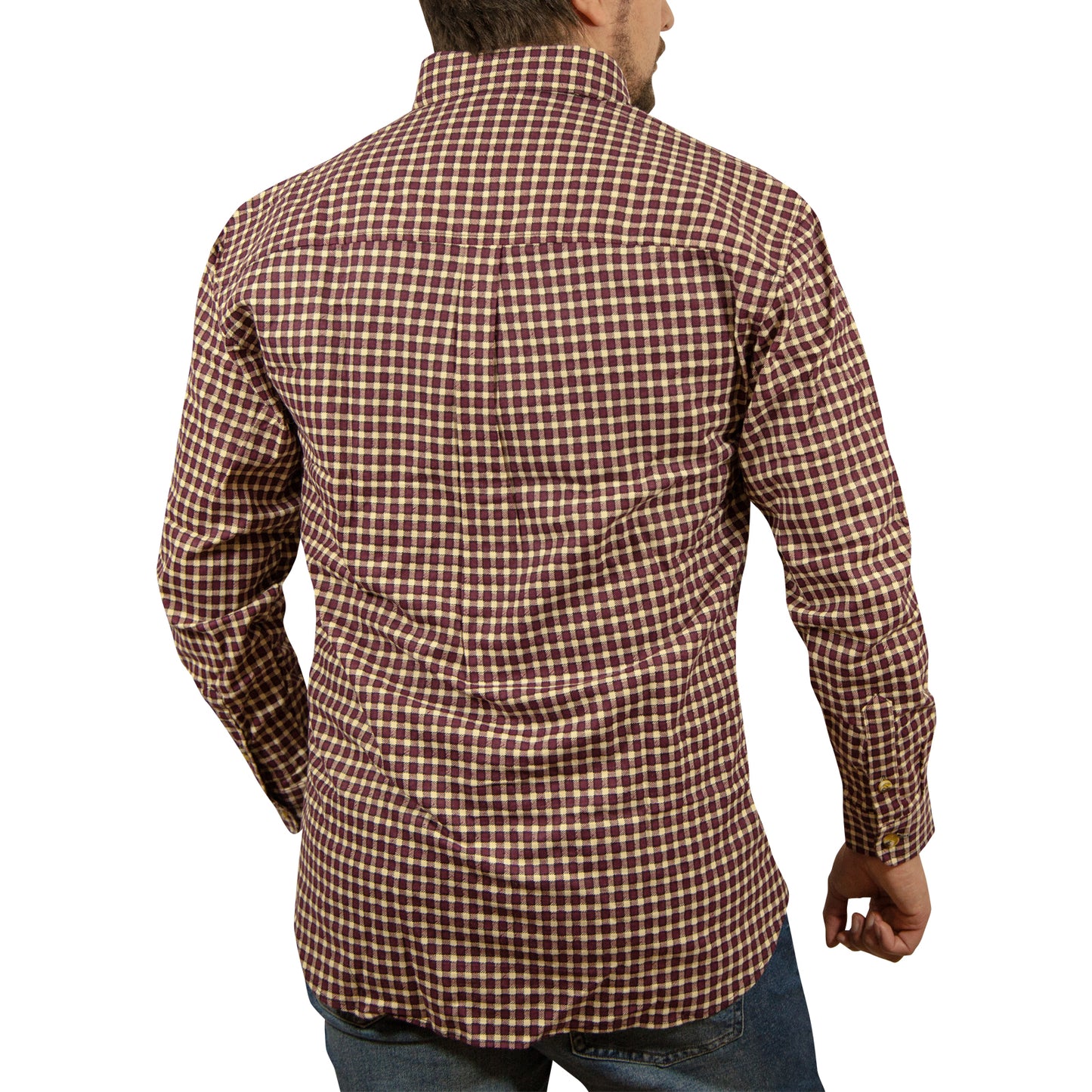 Mens FLANNELETTE SHIRT Check 100% COTTON Flannel Vintage Long Sleeve - 97 (Full Placket) - L-3