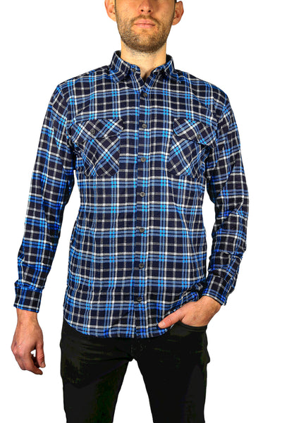 Mens Flannelette Long Sleeve Shirt 100% Cotton Check Authentic Flannel - Full Placket - Turquoise/Black - 3XL-0