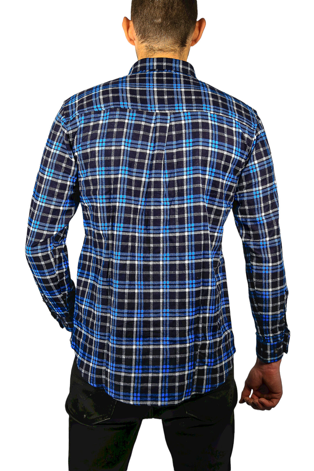 Mens Flannelette Long Sleeve Shirt 100% Cotton Check Authentic Flannel - Full Placket - Turquoise/Black - 3XL-3