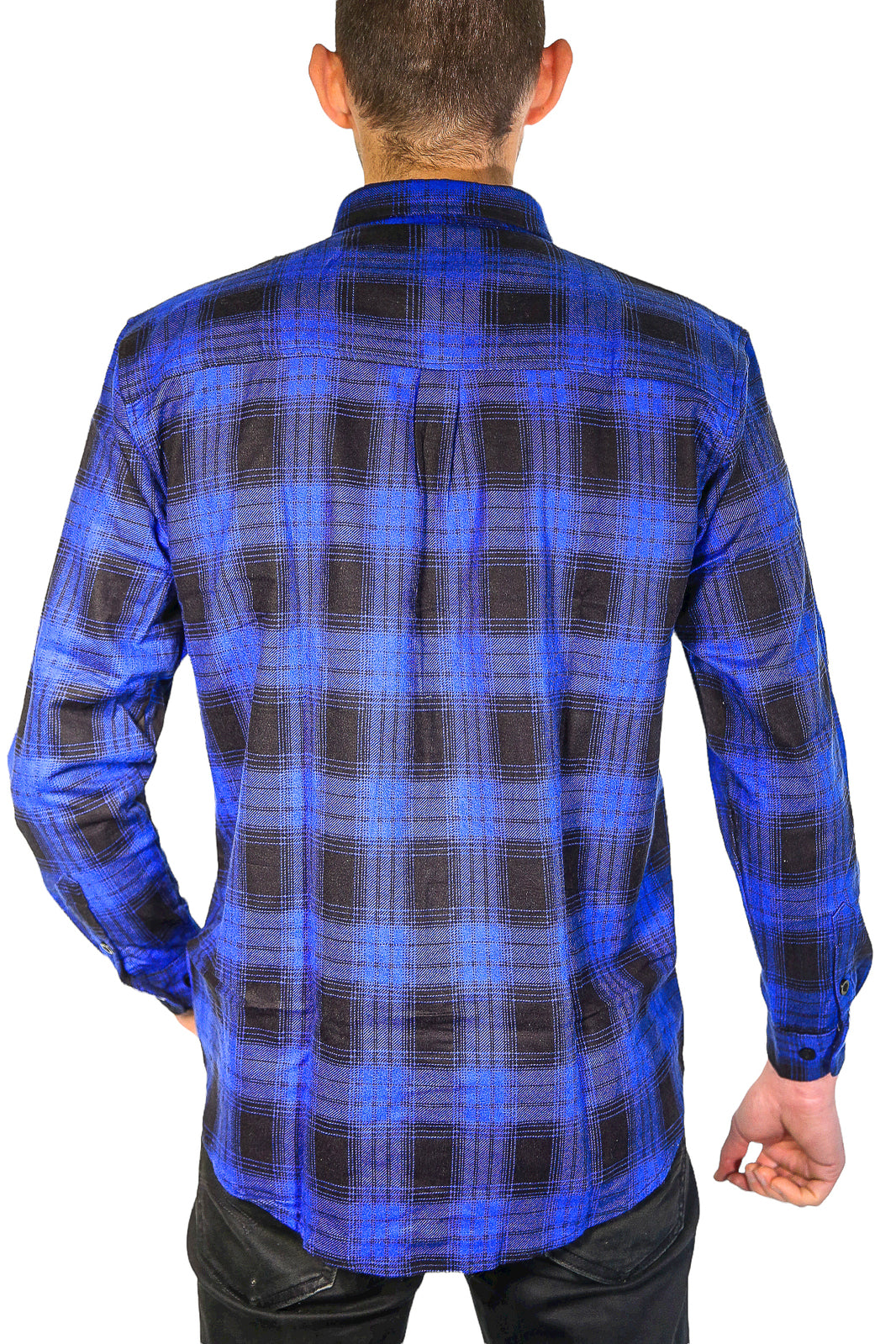 Mens Flannelette Long Sleeve Shirt 100% Cotton Check Authentic Flannel - Full Placket - Royal Blue - 3XL-3