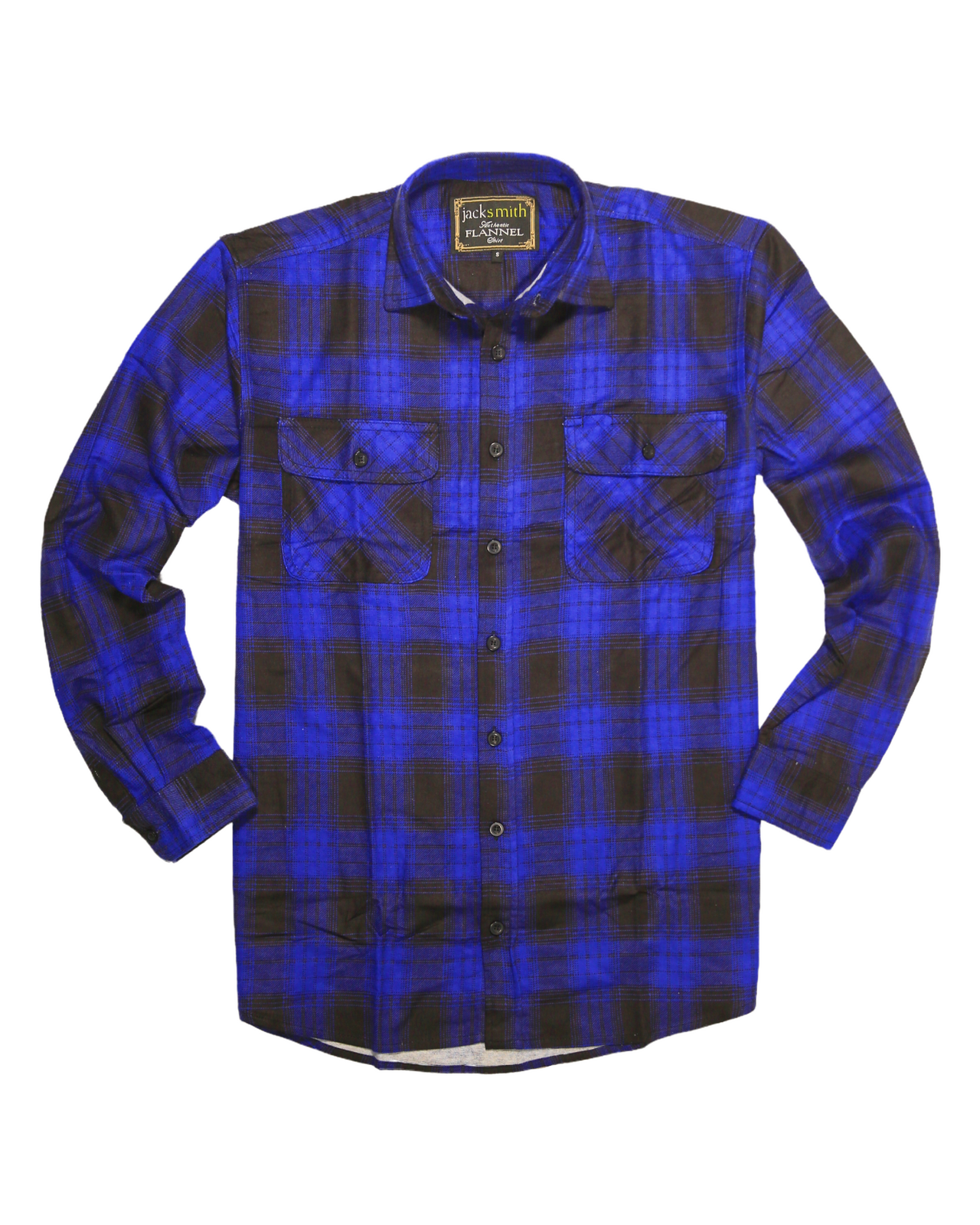 Mens Flannelette Long Sleeve Shirt 100% Cotton Check Authentic Flannel - Full Placket - Royal Blue - 3XL-5