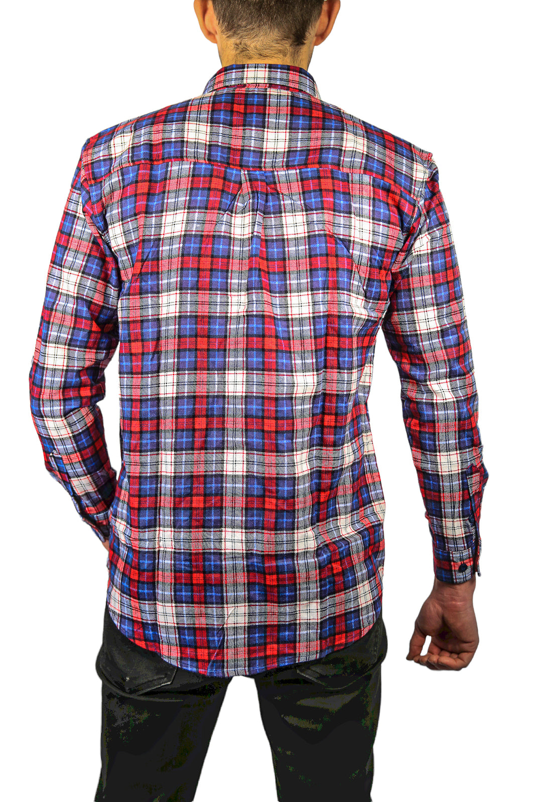 Mens Flannelette Long Sleeve Shirt 100% Cotton Check Authentic Flannel - Full Placket - Navy/Red/White - 3XL-3