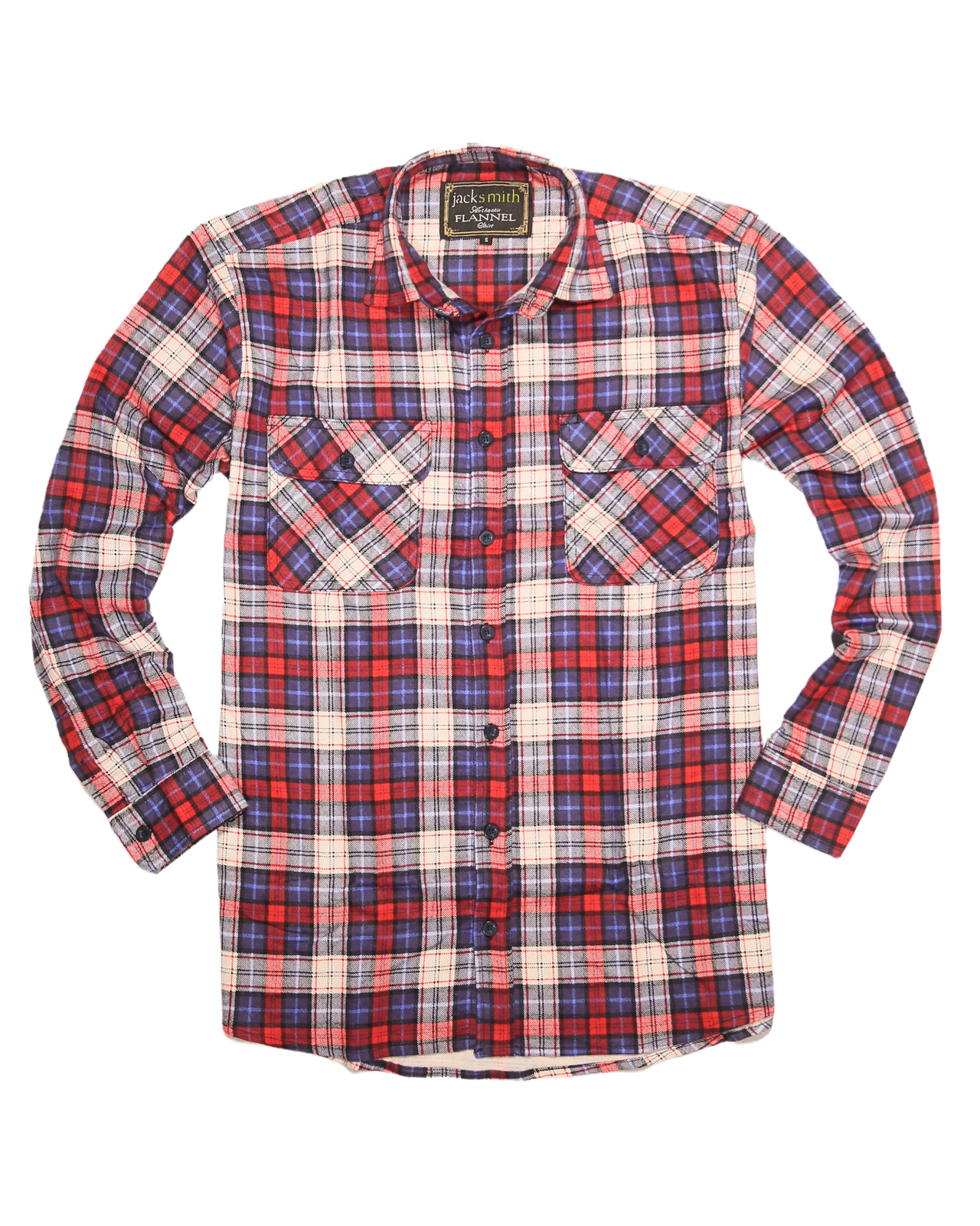 Mens Flannelette Long Sleeve Shirt 100% Cotton Check Authentic Flannel - Full Placket - Navy/Red/White - 3XL-5