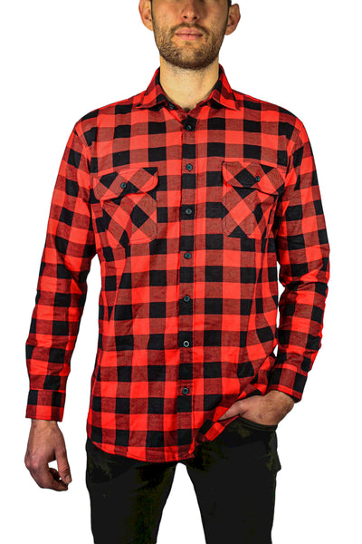 Mens 100% Cotton Flannelette Shirt Long Sleeve Check Authentic Flannel - Red/Black - XXL-0