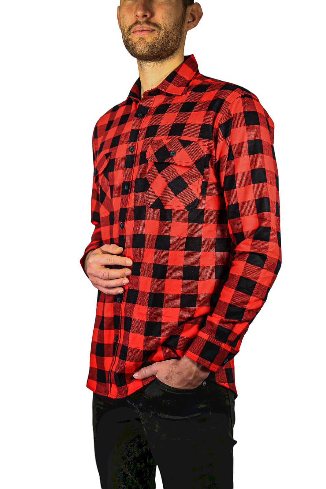 Mens 100% Cotton Flannelette Shirt Long Sleeve Check Authentic Flannel - Red/Black - XXL-4