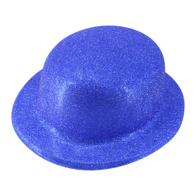 GLITTER BOWLER HAT Fancy Party Plastic Costume Cap Fun Dress Up Sparkle - Blue-0