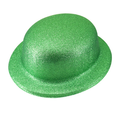 GLITTER BOWLER HAT Fancy Party Plastic Costume Cap Fun Dress Up Sparkle - Green-0