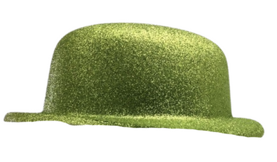 GLITTER BOWLER HAT Fancy Party Plastic Costume Cap Fun Dress Up Sparkle - Lime Green-0