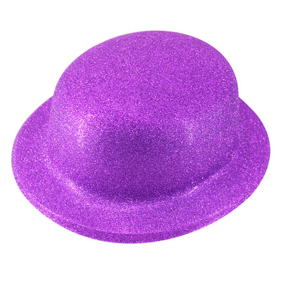 GLITTER BOWLER HAT Fancy Party Plastic Costume Cap Fun Dress Up Sparkle - Purple-0