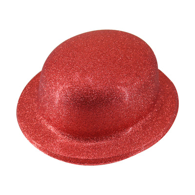 GLITTER BOWLER HAT Fancy Party Plastic Costume Cap Fun Dress Up Sparkle - Red-0