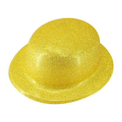 GLITTER BOWLER HAT Fancy Party Plastic Costume Cap Fun Dress Up Sparkle - Yellow/Gold-0