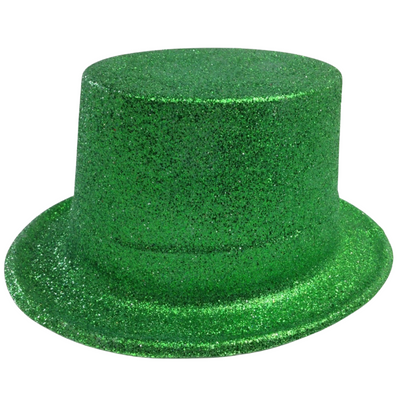 GLITTER TOP HAT Fancy Party Plastic Costume Tall Cap Fun Dress Up Sparkle - Green-0